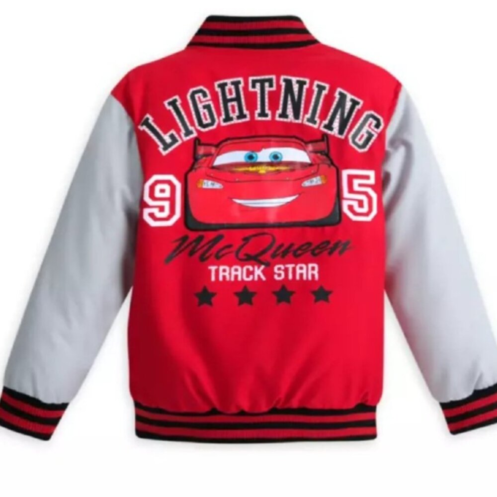 DISNEY STORE RED PIXAR CARS LIGHTING MCQUEEN PATCH VARSITY BOYS JACKET- SIZE 2 - Picture 2 of 16